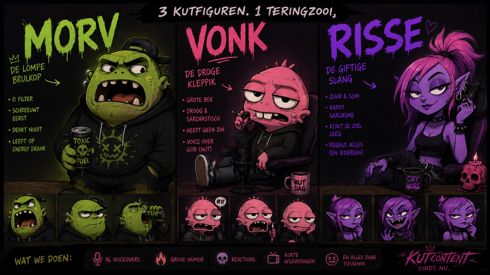 Morv, Vonk en Risse: de originele personages van NLVoiceOvers